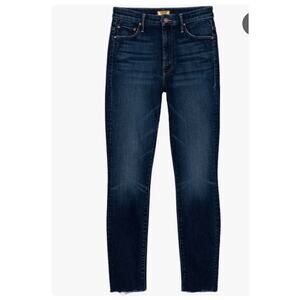 NEW MOTHER High‎ Waisted Looker Ankle Fray Dark Wash Jeans Tongue and Chic Sz 25